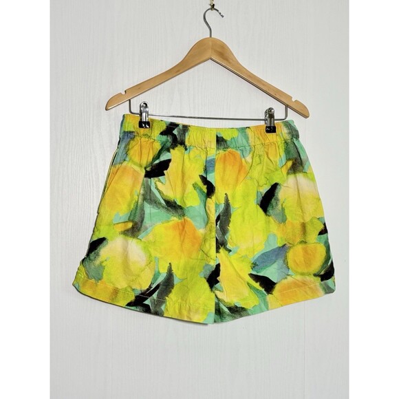 TOPSHOP Lemon Print Shorts Womens Med 8 10 Green Yellow Cotton Drawstring New 3" - Picture 7 of 11